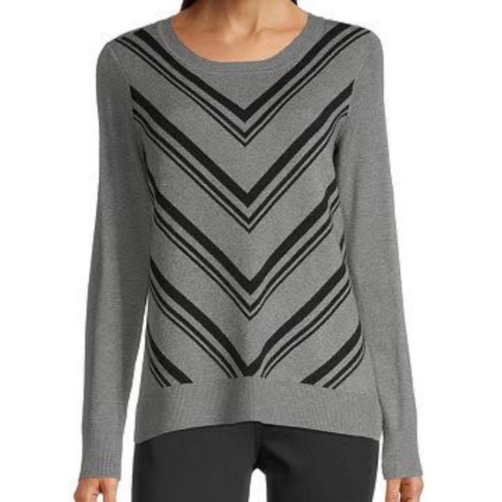 Liz Claiborne Heather Gray with Black Chevron Stripe Sweater in Size 2X